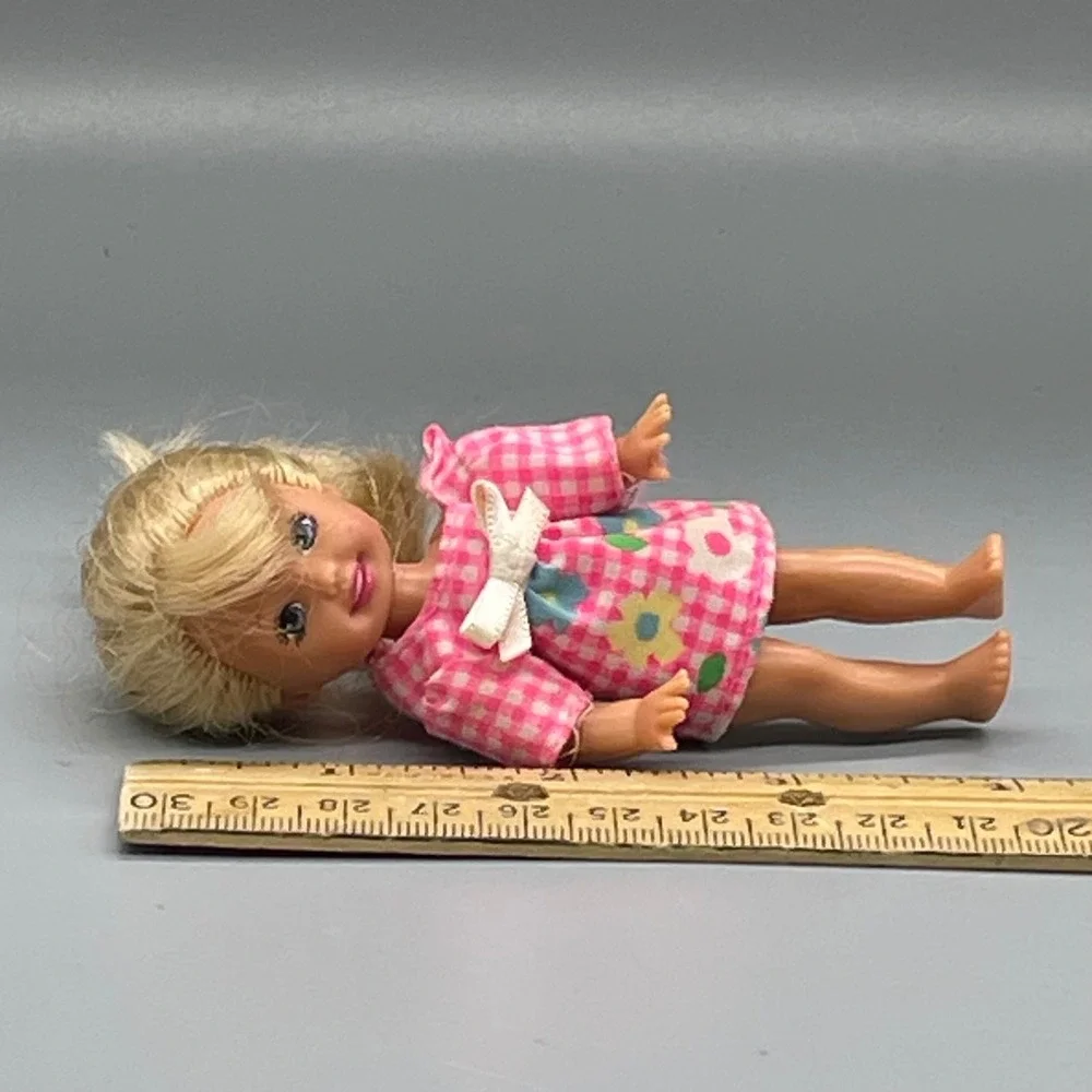Vintage 1994 Mattel Kelly Barbie Little Sister Doll Pink Gingham Floral Dress